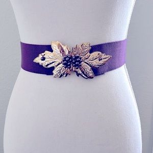 Beautiful Vintage Purple & Gold Buckle Clip Elastic Adjustable Belt